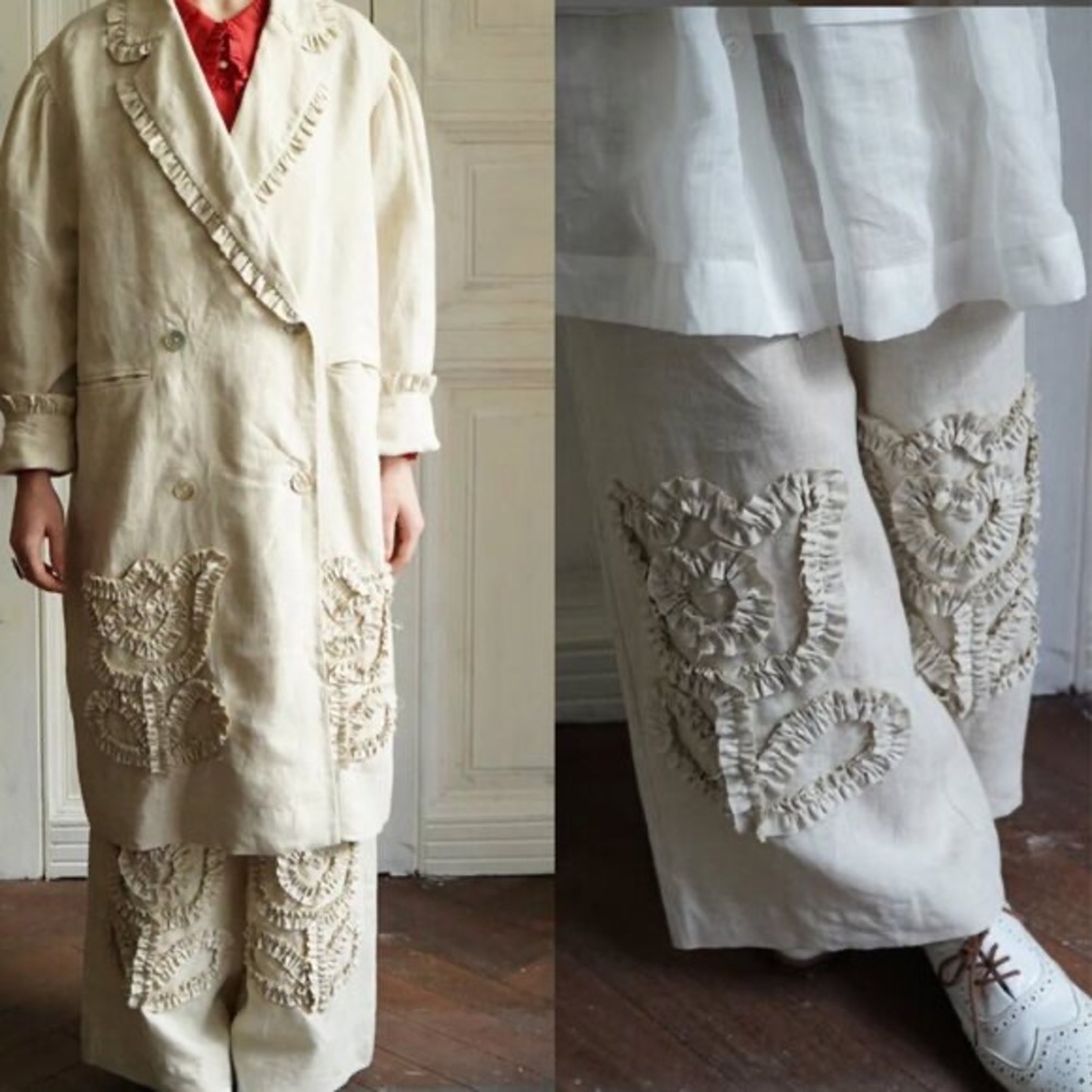 Unlogical Poem Creped Floral Linen Trousers Medium